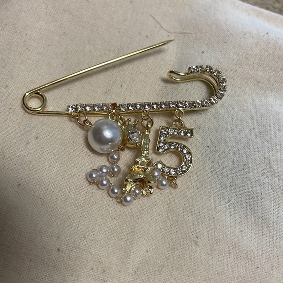 Gold and crystal brooch - Picture 7 of 7